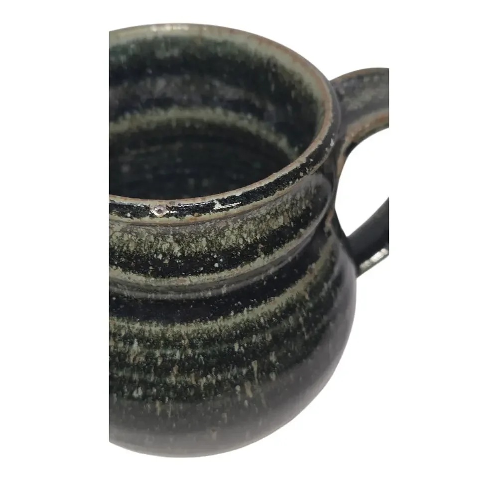 Hand Thrown Studio Pottery Ceramic Drip Glaze Pitcher Spiral Stoneware Signed